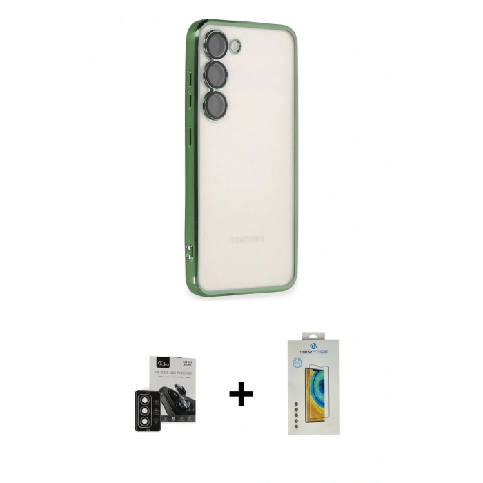 MARSİLYAN™- Galaxy S24 Kılıf Vadi Minimal - Siyah Polymer Nano Ekran Koruyucu + PVD Metal Kamera Lens - DNMR