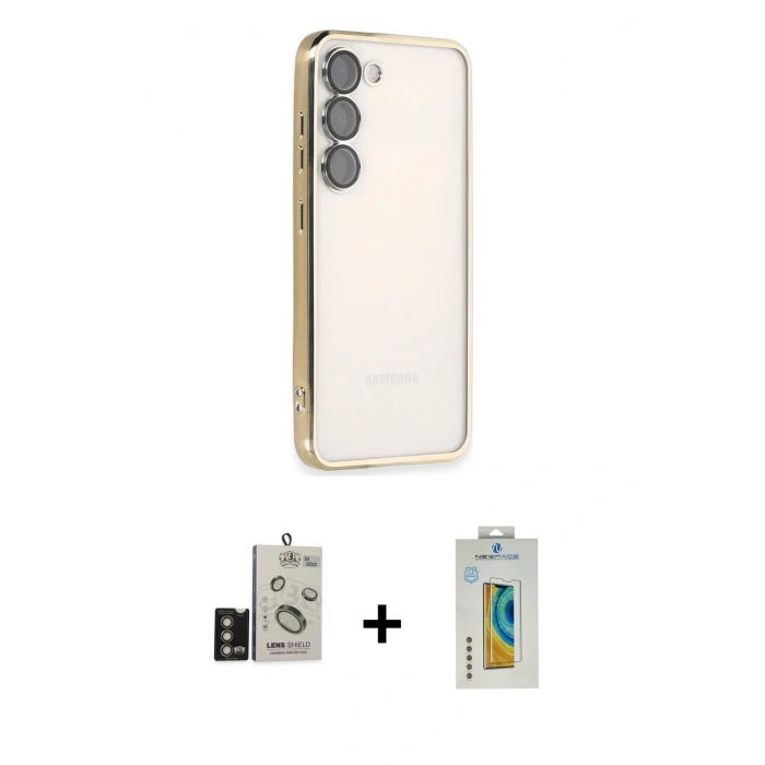 MARSİLYAN™- Galaxy S24 Kılıf Vadi Minimal - Siyah Polymer Nano Ekran Koruyucu + Bilvis Titan Kamera Lens - GD