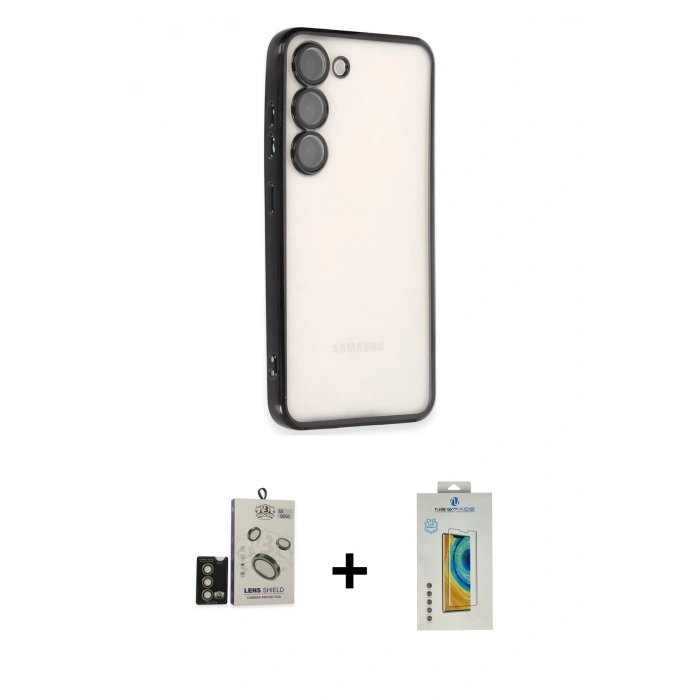 MARSİLYAN™- Galaxy S24 Kılıf Vadi Minimal - Siyah Polymer Nano Ekran Koruyucu + Bilvis Titan Kamera Lens - GD
