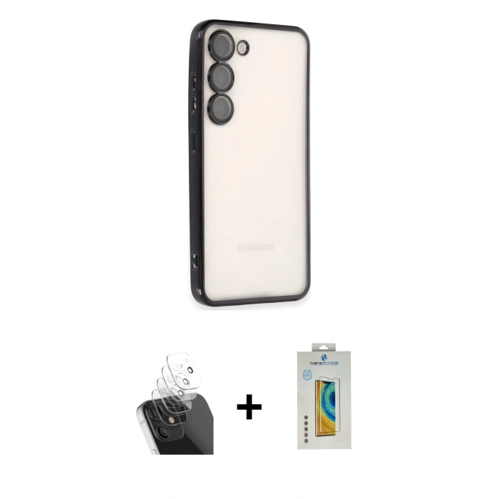 MARSİLYAN™- Galaxy S24 Kılıf Vadi Minimal - Siyah Polymer Nano Ekran Koruyucu + Kamera Lens Koruma Cam - SF