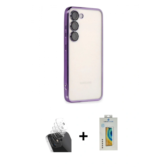 MARSİLYAN™- Galaxy S24 Kılıf Vadi Minimal - Siyah Polymer Nano Ekran Koruyucu + Kamera Lens Koruma Cam - SF