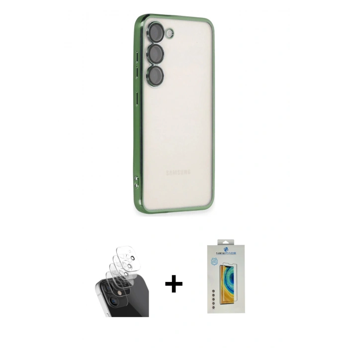 MARSİLYAN™- Galaxy S24 Kılıf Vadi Minimal - Siyah Polymer Nano Ekran Koruyucu + Kamera Lens Koruma Cam - SF