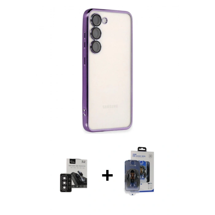 MARSİLYAN™- Galaxy S24 Kılıf Vadi Minimal - Siyah Vanessa Magic Cam + Derin Mor PVD Metal Kamera Lens