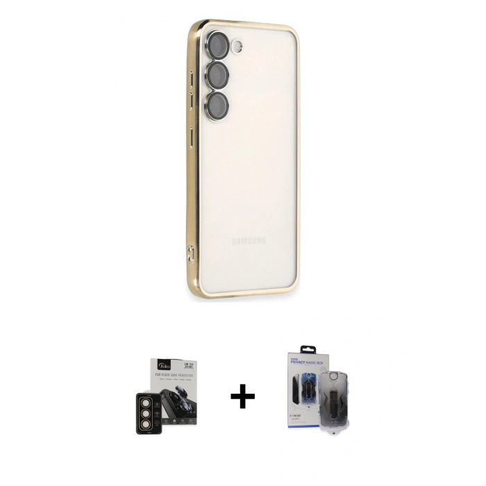 MARSİLYAN™- Galaxy S24 Kılıf Vadi Minimal - Siyah Vanessa Magic Hayalet Cam + PVD Metal Kamera Lens - GD