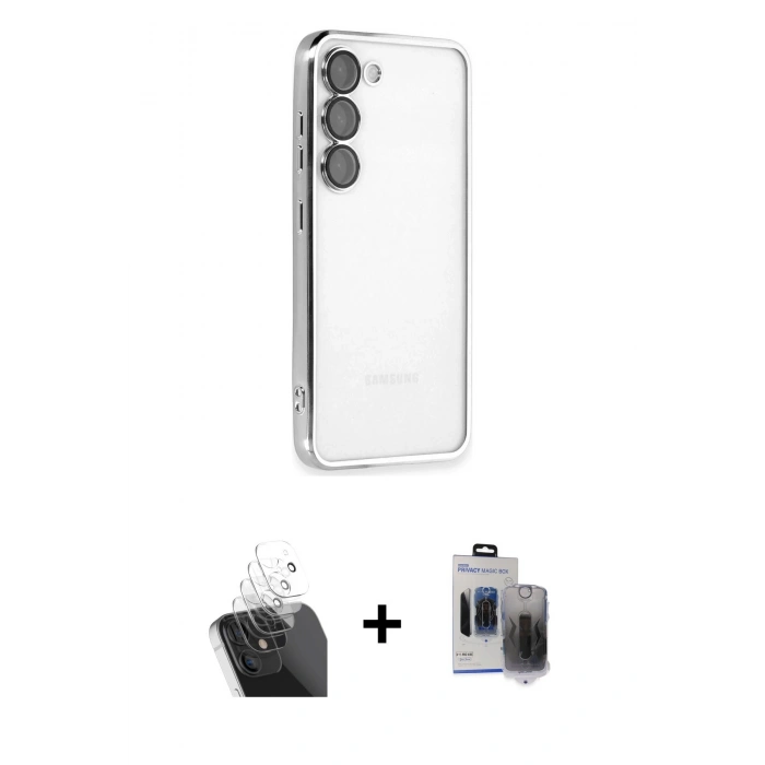 MARSİLYAN™- Galaxy S24 Kılıf Vadi Minimal - Siyah Vanessa Magic Hayalet Cam + Kamera Lens Koruma Cam - SF