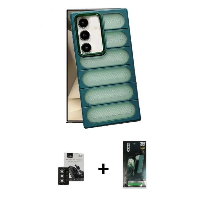 MARSİLYAN™- Galaxy S24 Kılıf Yadigar Doku Özel Seri - Şeffaf 360 Full Body Arka Koruyucu + PVD Metal Kamera Lens - TNGI