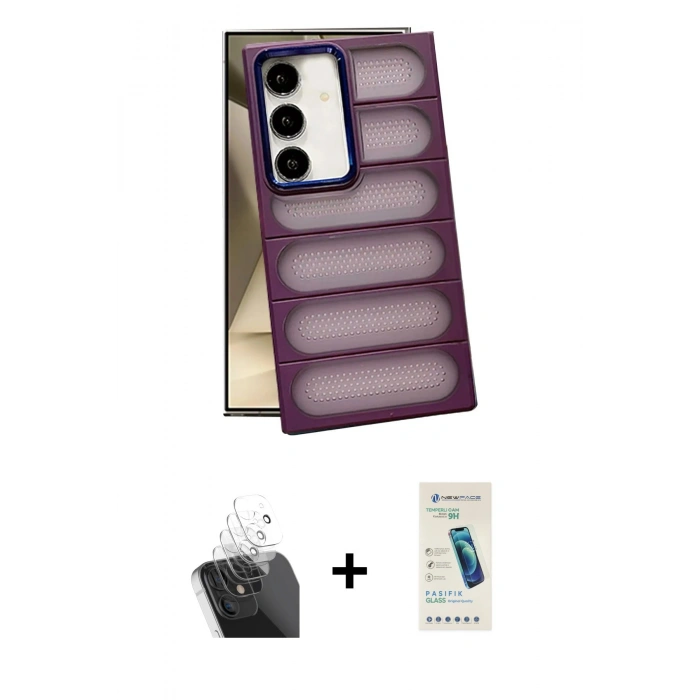 MARSİLYAN™- Galaxy S24 Kılıf Yadigar Doku Özel Seri - Şeffaf Pasifik Cam Ekran Koruyucu + Kamera Lens Koruma Cam - SF