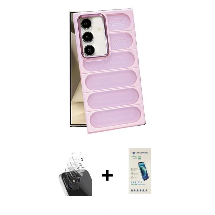 MARSİLYAN™- Galaxy S24 Kılıf Yadigar Doku Özel Seri - Şeffaf Pasifik Cam Ekran Koruyucu + Kamera Lens Koruma Cam - SF