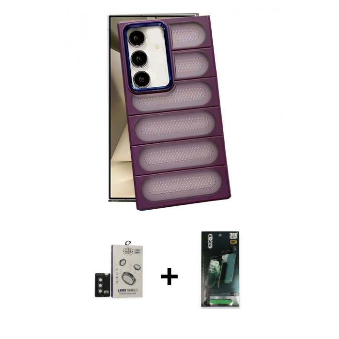 MARSİLYAN™- Galaxy S24 Kılıf Yadigar Doku Özel Seri - Siyah 360 Mat Full Body Arka Koruyucu + Bilvis Titan Kamera Lens - TMGI