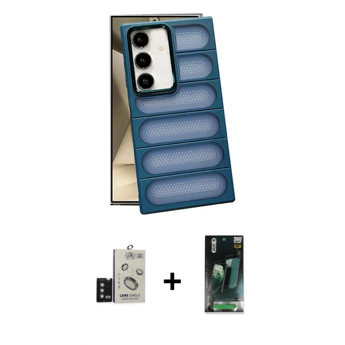 MARSİLYAN™- Galaxy S24 Kılıf Yadigar Doku Özel Seri - Siyah 360 Mat Full Body Arka Koruyucu + Bilvis Titan Kamera Lens - TMGI