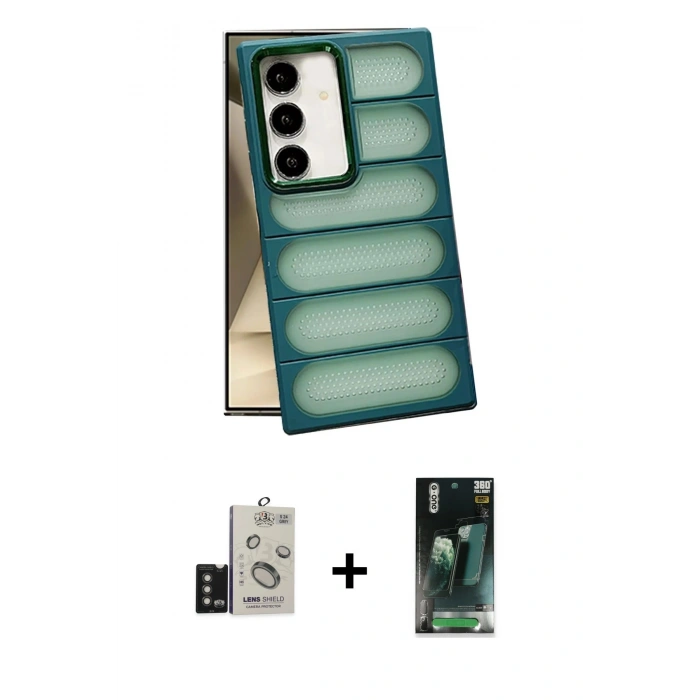 MARSİLYAN™- Galaxy S24 Kılıf Yadigar Doku Özel Seri - Siyah 360 Mat Full Body Arka Koruyucu + Bilvis Titan Kamera Lens - TMGI
