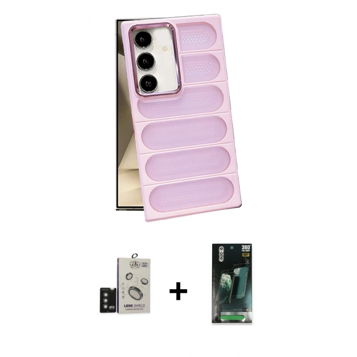 MARSİLYAN™- Galaxy S24 Kılıf Yadigar Doku Özel Seri - Siyah 360 Mat Full Body Arka Koruyucu + Bilvis Titan Kamera Lens - TMGI