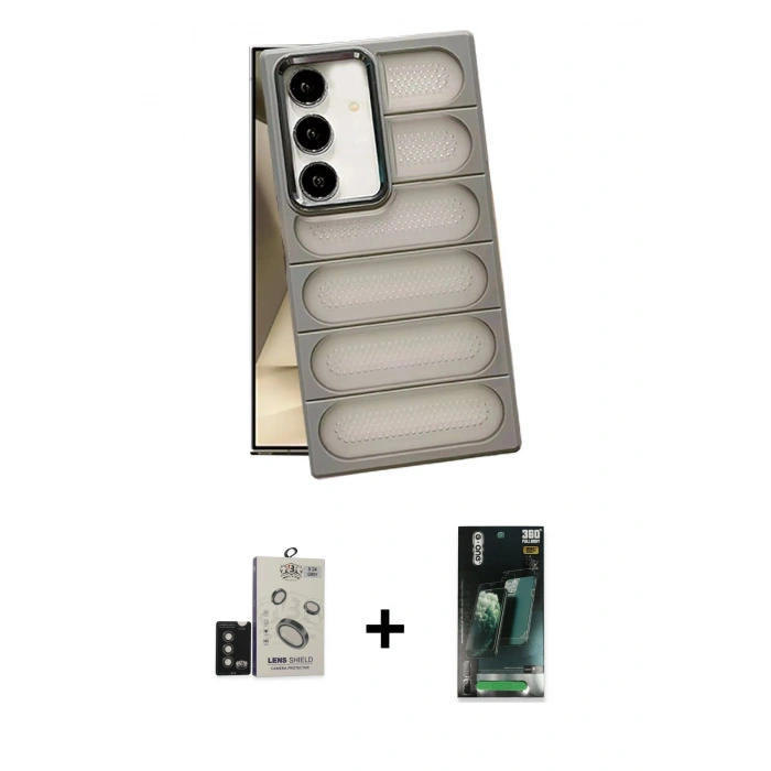 MARSİLYAN™- Galaxy S24 Kılıf Yadigar Doku Özel Seri - Siyah 360 Mat Full Body Arka Koruyucu + Bilvis Titan Kamera Lens - TMGI