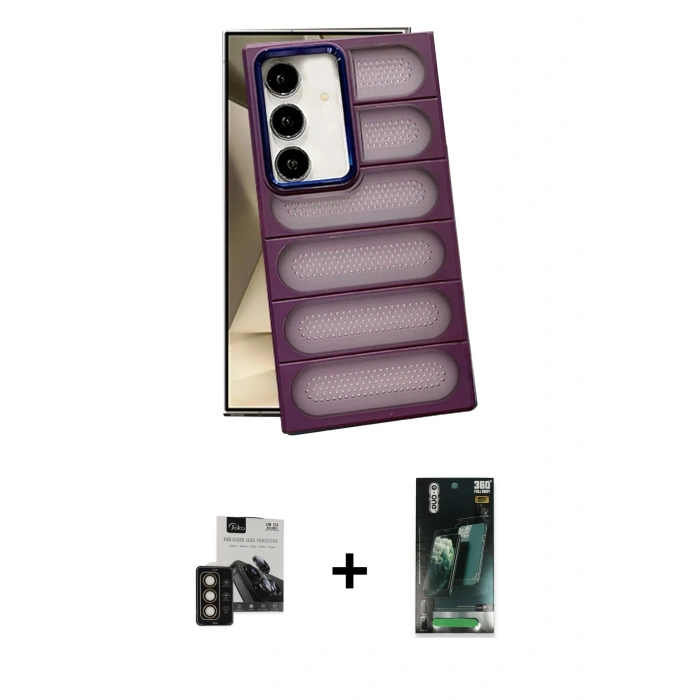 MARSİLYAN™- Galaxy S24 Kılıf Yadigar Doku Özel Seri - Siyah 360 Mat Full Body Arka Koruyucu + PVD Metal Kamera Lens - GD