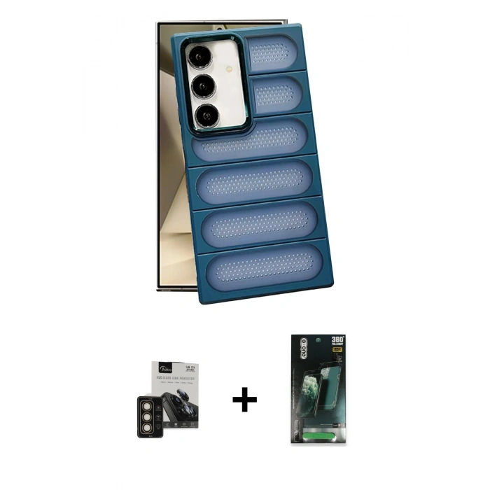 MARSİLYAN™- Galaxy S24 Kılıf Yadigar Doku Özel Seri - Siyah 360 Mat Full Body Arka Koruyucu + PVD Metal Kamera Lens - GD