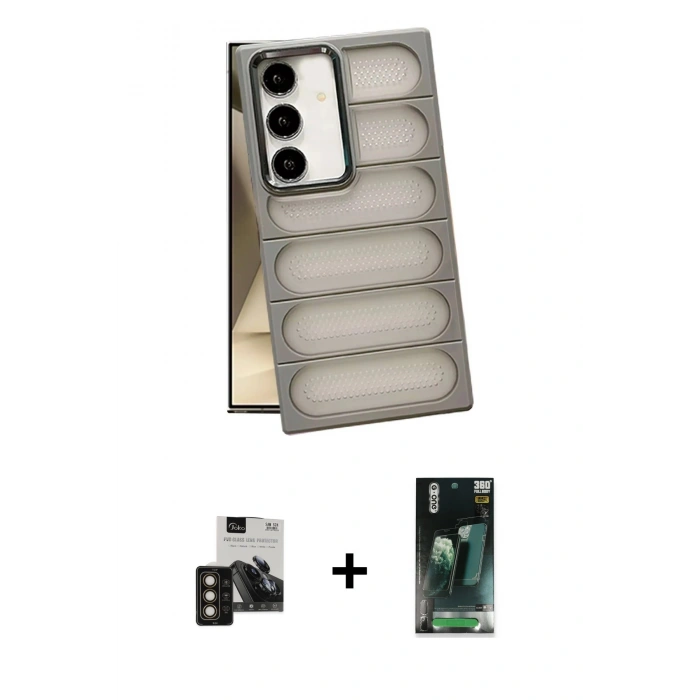 MARSİLYAN™- Galaxy S24 Kılıf Yadigar Doku Özel Seri - Siyah 360 Mat Full Body Arka Koruyucu + PVD Metal Kamera Lens - GD
