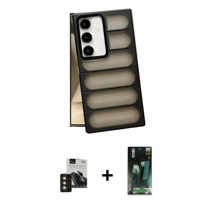 MARSİLYAN™- Galaxy S24 Kılıf Yadigar Doku Özel Seri - Siyah 360 Mat Full Body Arka Koruyucu + PVD Metal Kamera Lens - GD