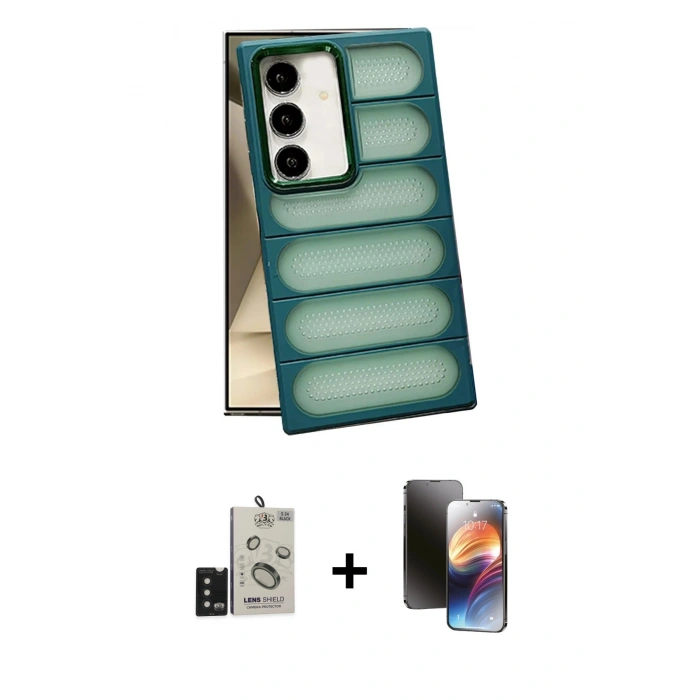 MARSİLYAN™- Galaxy S24 Kılıf Yadigar Doku Özel Seri - Siyah 3D Antistatik Mat Seramik Nano Ekran Koruyucu + Bilvis Titan Kamera Lens - SH