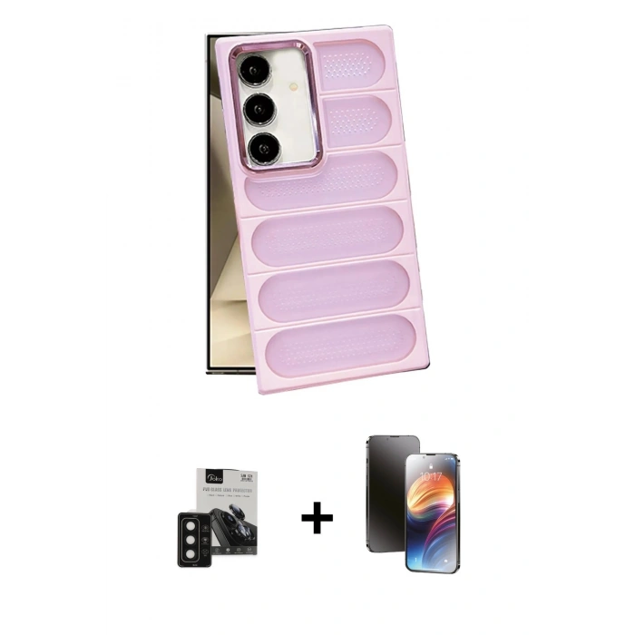 MARSİLYAN™- Galaxy S24 Kılıf Yadigar Doku Özel Seri - Siyah 3D Antistatik Mat Seramik Nano Ekran Koruyucu + PVD Metal Kamera Lens - SH