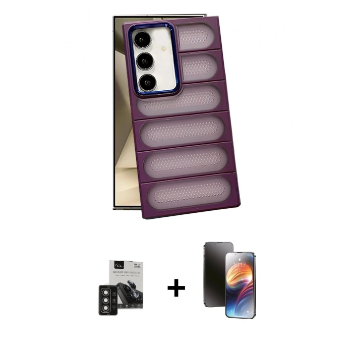 MARSİLYAN™- Galaxy S24 Kılıf Yadigar Doku Özel Seri - Siyah 3D Antistatik Mat Seramik Nano Ekran Koruyucu + PVD Metal Kamera Lens - DNMR