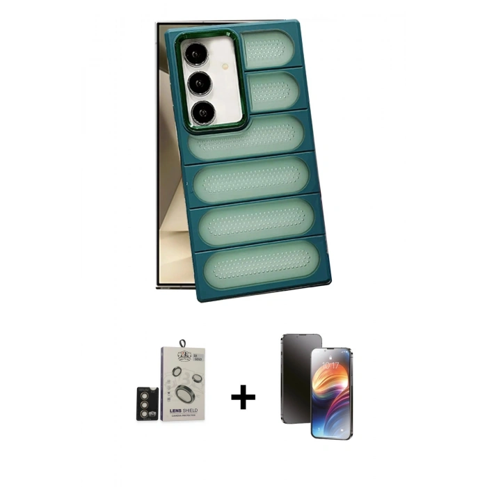 MARSİLYAN™- Galaxy S24 Kılıf Yadigar Doku Özel Seri - Siyah 3D Antistatik Mat Seramik Nano Ekran Koruyucu + Bilvis Titan Kamera Lens - GD