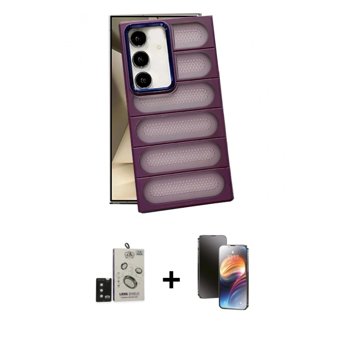 MARSİLYAN™- Galaxy S24 Kılıf Yadigar Doku Özel Seri - Siyah 3D Antistatik Mat Seramik Nano Ekran Koruyucu + Bilvis Titan Kamera Lens - SH