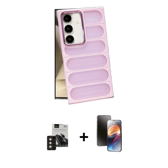 MARSİLYAN™- Galaxy S24 Kılıf Yadigar Doku Özel Seri - Siyah 3D Antistatik Mat Seramik Nano Ekran Koruyucu + PVD Metal Kamera Lens - GD
