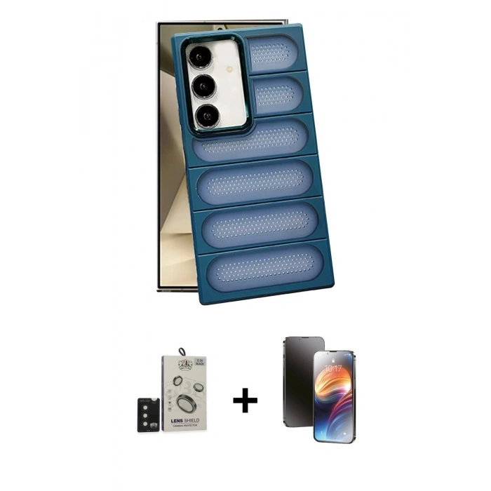 MARSİLYAN™- Galaxy S24 Kılıf Yadigar Doku Özel Seri - Siyah 3D Antistatik Mat Seramik Nano Ekran Koruyucu + Bilvis Titan Kamera Lens - SH