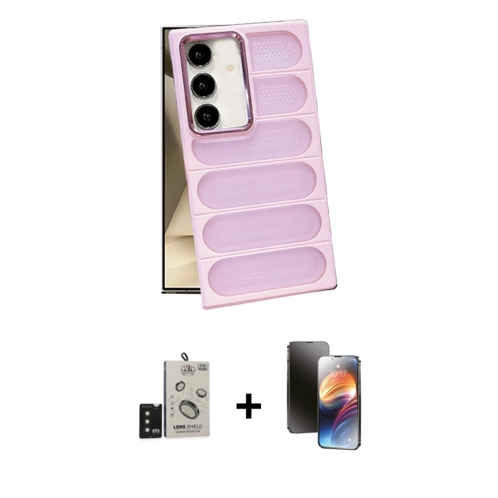 MARSİLYAN™- Galaxy S24 Kılıf Yadigar Doku Özel Seri - Siyah 3D Antistatik Mat Seramik Nano Ekran Koruyucu + Bilvis Titan Kamera Lens - SH