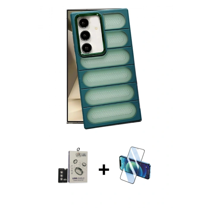 MARSİLYAN™- Galaxy S24 Kılıf Yadigar Doku Özel Seri - Siyah 3D Antistatik Seramik Nano Ekran Koruyucu + Bilvis Titan Kamera Lens - DNMR