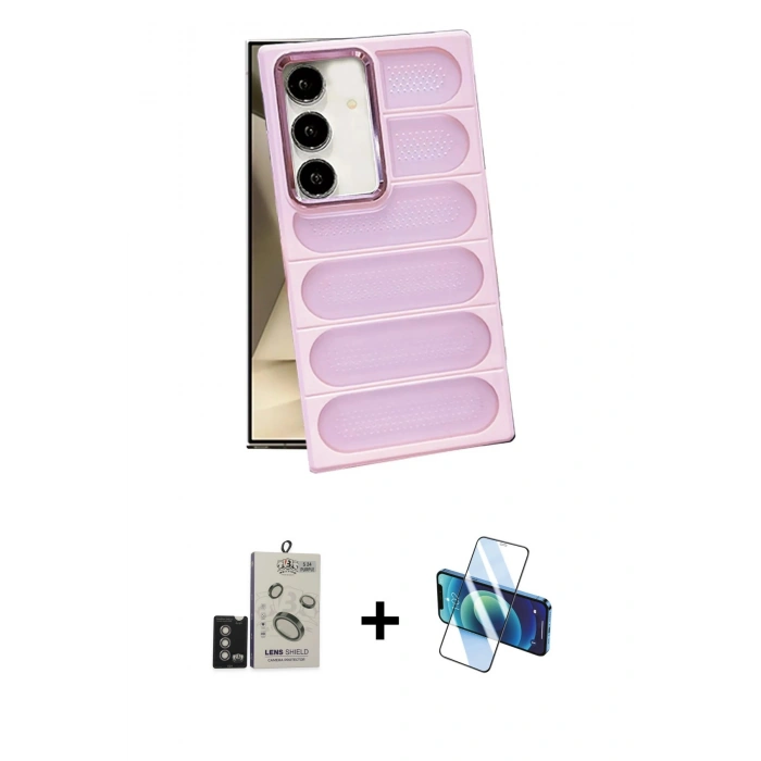 MARSİLYAN™- Galaxy S24 Kılıf Yadigar Doku Özel Seri - Siyah 3D Antistatik Seramik Nano Ekran Koruyucu + Bilvis Titan Kamera Lens - DNMR