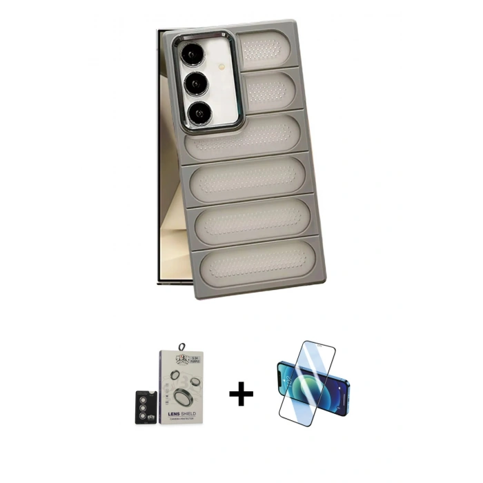 MARSİLYAN™- Galaxy S24 Kılıf Yadigar Doku Özel Seri - Siyah 3D Antistatik Seramik Nano Ekran Koruyucu + Bilvis Titan Kamera Lens - DNMR