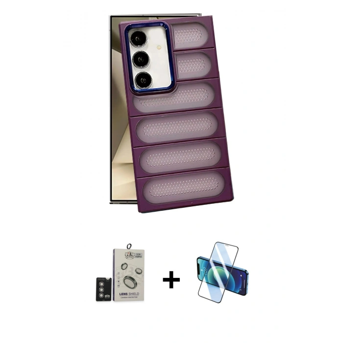MARSİLYAN™- Galaxy S24 Kılıf Yadigar Doku Özel Seri - Siyah 3D Antistatik Seramik Nano Ekran Koruyucu + Bilvis Titan Kamera Lens - DNMR
