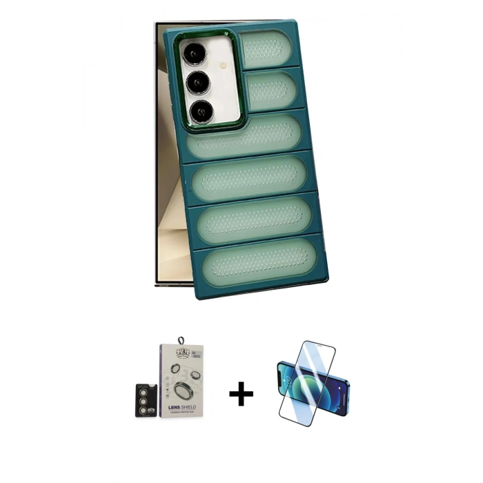MARSİLYAN™- Galaxy S24 Kılıf Yadigar Doku Özel Seri - Siyah 3D Antistatik Seramik Nano Ekran Koruyucu + Bilvis Titan Kamera Lens - GD