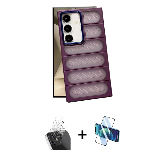 MARSİLYAN™- Galaxy S24 Kılıf Yadigar Doku Özel Seri - Siyah 3D Antistatik Seramik Nano Ekran Koruyucu + Kamera Lens Koruma Cam - SF