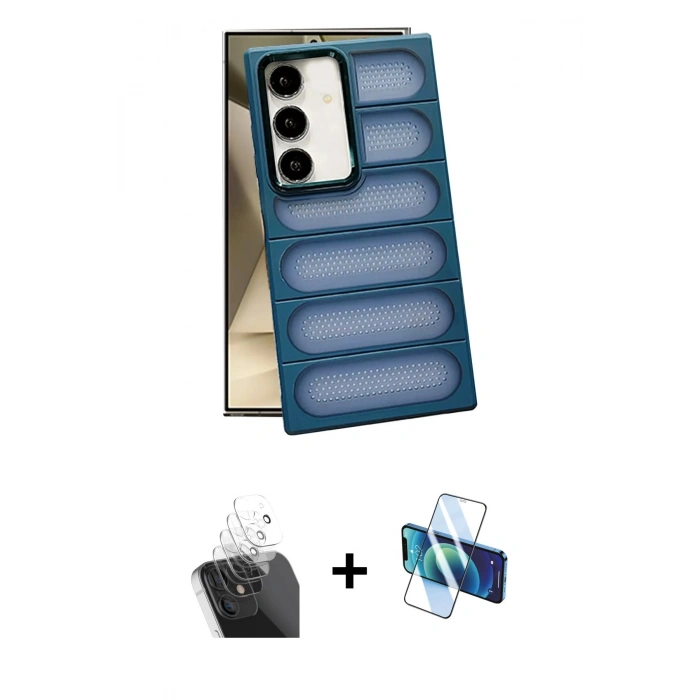 MARSİLYAN™- Galaxy S24 Kılıf Yadigar Doku Özel Seri - Siyah 3D Antistatik Seramik Nano Ekran Koruyucu + Kamera Lens Koruma Cam - SF