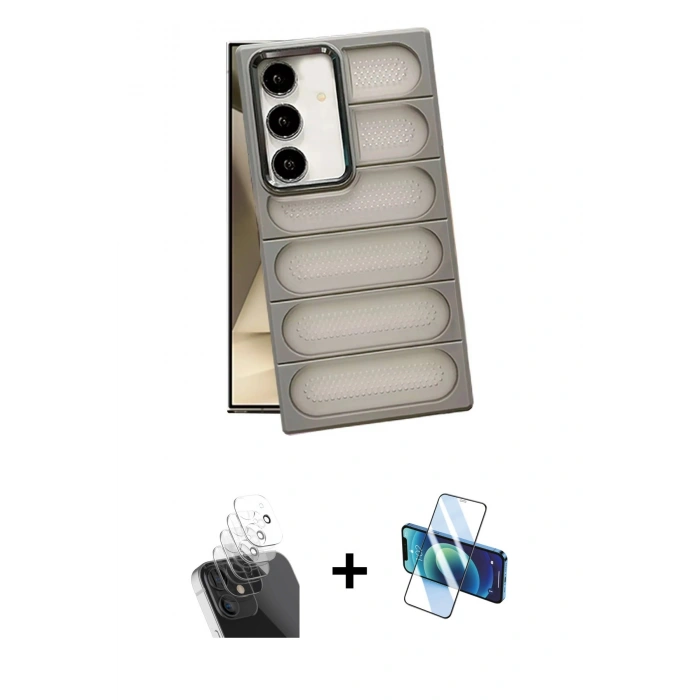 MARSİLYAN™- Galaxy S24 Kılıf Yadigar Doku Özel Seri - Siyah 3D Antistatik Seramik Nano Ekran Koruyucu + Kamera Lens Koruma Cam - SF