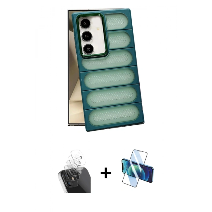 MARSİLYAN™- Galaxy S24 Kılıf Yadigar Doku Özel Seri - Siyah 3D Antistatik Seramik Nano Ekran Koruyucu + Kamera Lens Koruma Cam - SF