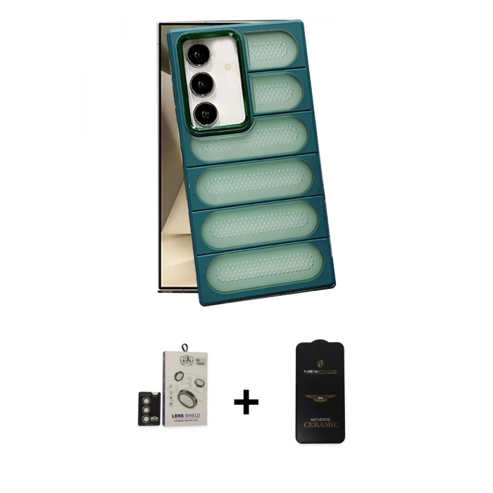 MARSİLYAN™- Galaxy S24 Kılıf Yadigar Doku Özel Seri - Siyah 6D Antistatik Mat Seramik Hayalet Nano Ekran Koruyucu + Bilvis Titan Kamera Lens - GD