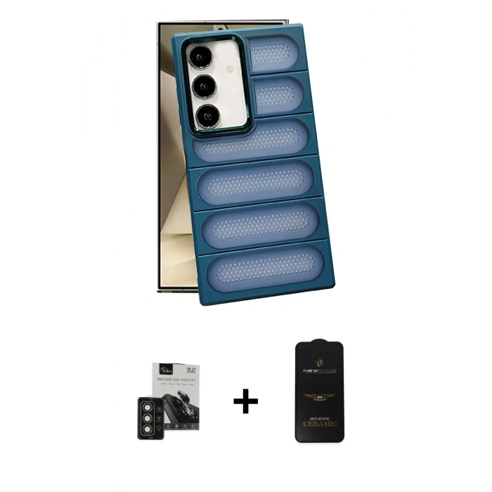 MARSİLYAN™- Galaxy S24 Kılıf Yadigar Doku Özel Seri - Siyah 6D Antistatik Mat Seramik Hayalet Nano Ekran Koruyucu + PVD Metal Kamera Lens - TNGI