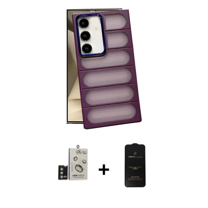 MARSİLYAN™- Galaxy S24 Kılıf Yadigar Doku Özel Seri - Siyah 6D Antistatik Mat Seramik Hayalet Nano Ekran Koruyucu + Bilvis Titan Kamera Lens - GD