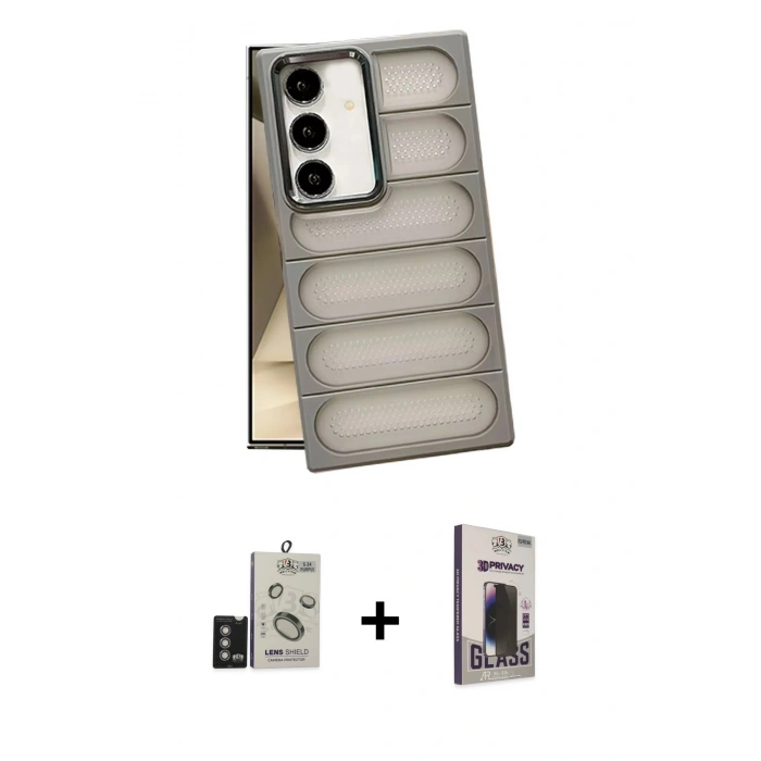 MARSİLYAN™- Galaxy S24 Kılıf Yadigar Doku Özel Seri - Siyah Bilvis Hayalet Cam Ekran Koruyucu + Bilvis Titan Kamera Lens - DNMR