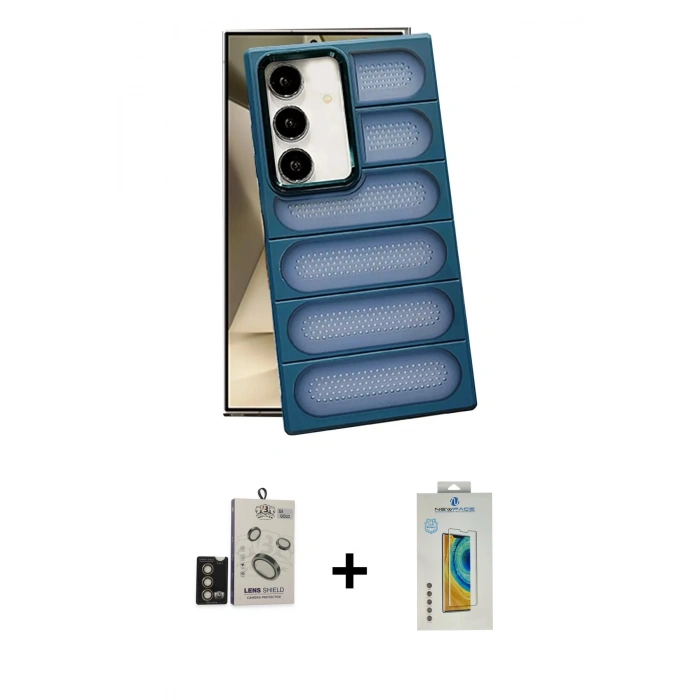 MARSİLYAN™- Galaxy S24 Kılıf Yadigar Doku Özel Seri - Siyah Polymer Nano Ekran Koruyucu + Bilvis Titan Kamera Lens - GD