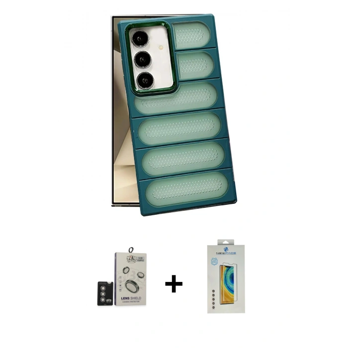 MARSİLYAN™- Galaxy S24 Kılıf Yadigar Doku Özel Seri - Siyah Polymer Nano Ekran Koruyucu + Derin Mor Bilvis Titan Kamera Lens