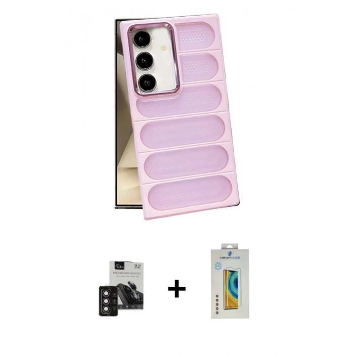 MARSİLYAN™- Galaxy S24 Kılıf Yadigar Doku Özel Seri - Siyah Polymer Nano Ekran Koruyucu + PVD Metal Kamera Lens - DNMR