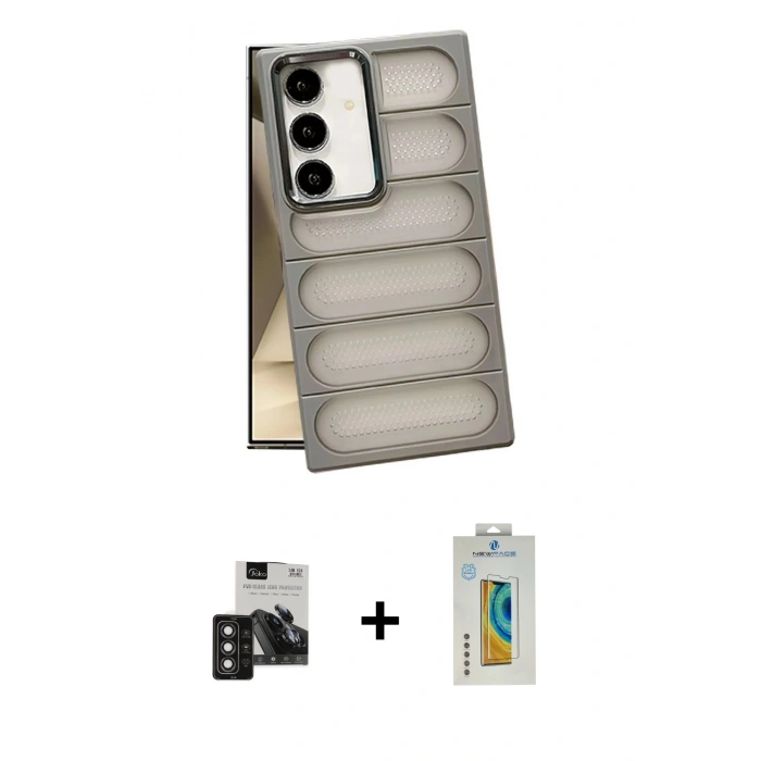 MARSİLYAN™- Galaxy S24 Kılıf Yadigar Doku Özel Seri - Siyah Polymer Nano Ekran Koruyucu + PVD Metal Kamera Lens - DNMR