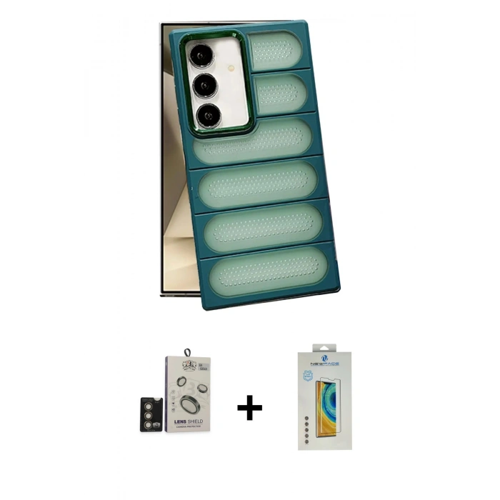 MARSİLYAN™- Galaxy S24 Kılıf Yadigar Doku Özel Seri - Siyah Polymer Nano Ekran Koruyucu + Bilvis Titan Kamera Lens - GD