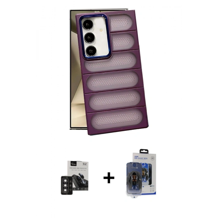 MARSİLYAN™- Galaxy S24 Kılıf Yadigar Doku Özel Seri - Siyah Vanessa Magic Cam + PVD Metal Kamera Lens - DNMR