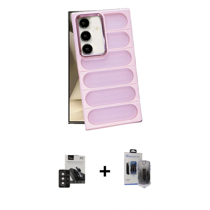 MARSİLYAN™- Galaxy S24 Kılıf Yadigar Doku Özel Seri - Siyah Vanessa Magic Hayalet Cam + PVD Metal Kamera Lens - DNMR