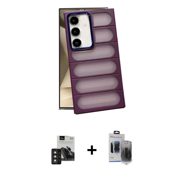 MARSİLYAN™- Galaxy S24 Kılıf Yadigar Doku Özel Seri - Siyah Vanessa Magic Hayalet Cam + PVD Metal Kamera Lens - DNMR
